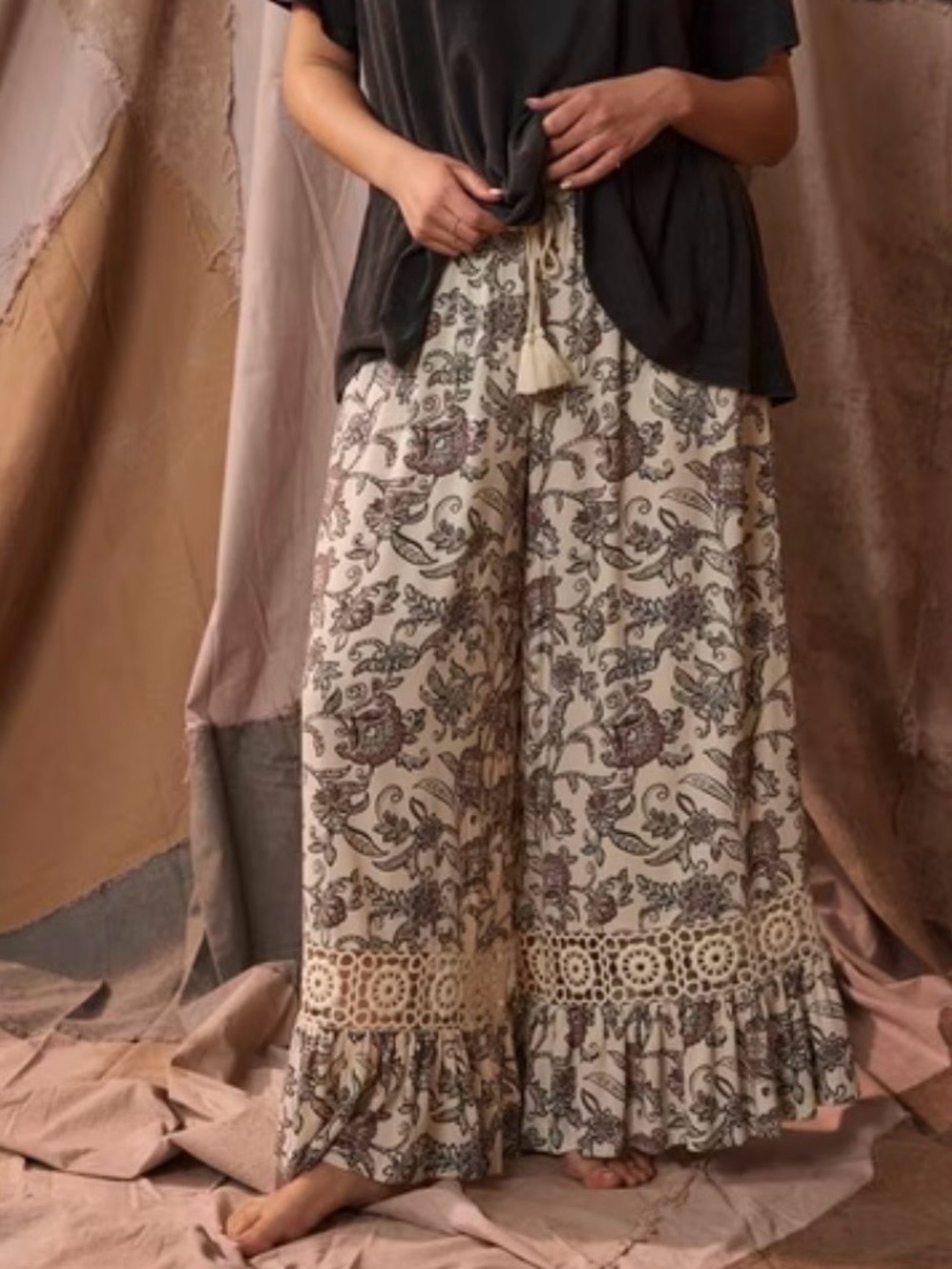 Festi Wide-Leg Lace Trim Pant